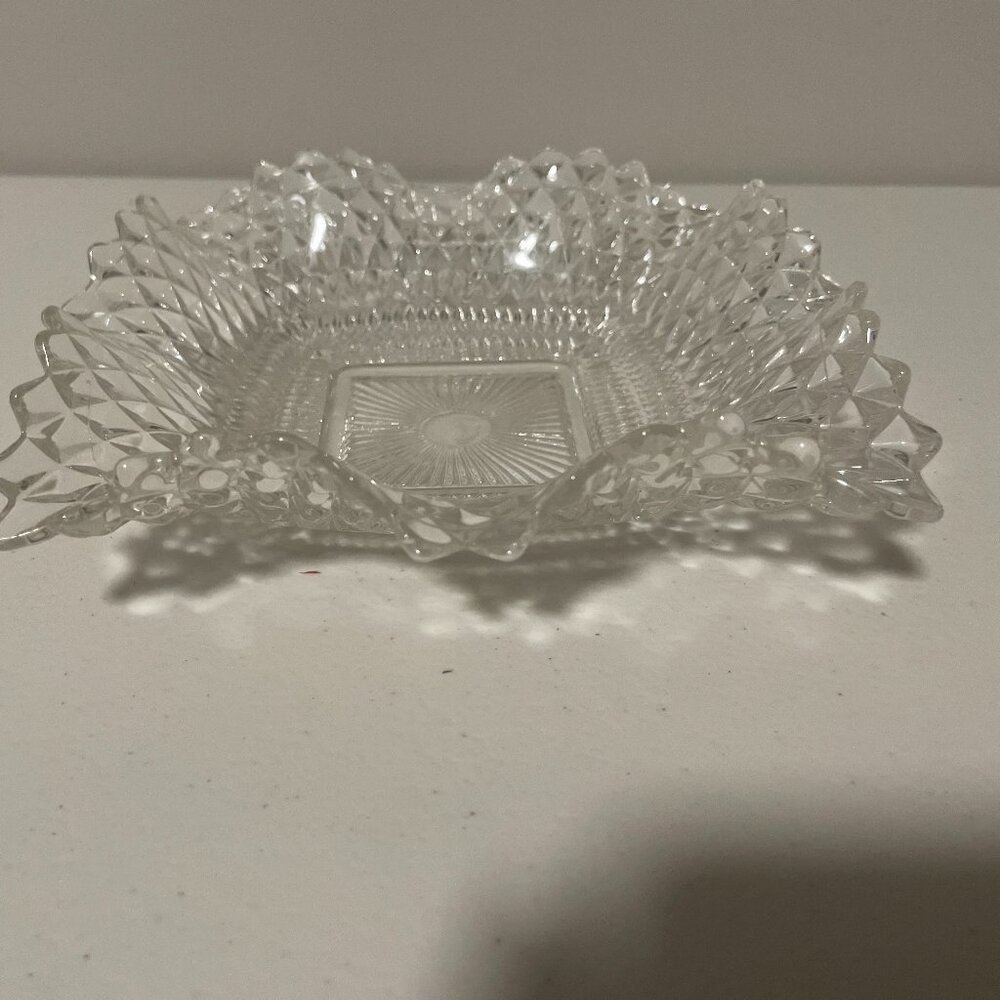 Vintage 1960’s (New) Clear Hazel Atlas Diamond Pattern Crystal Candy Dish